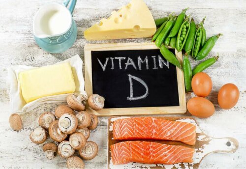 D vitamini içeren bir dizi gıda.