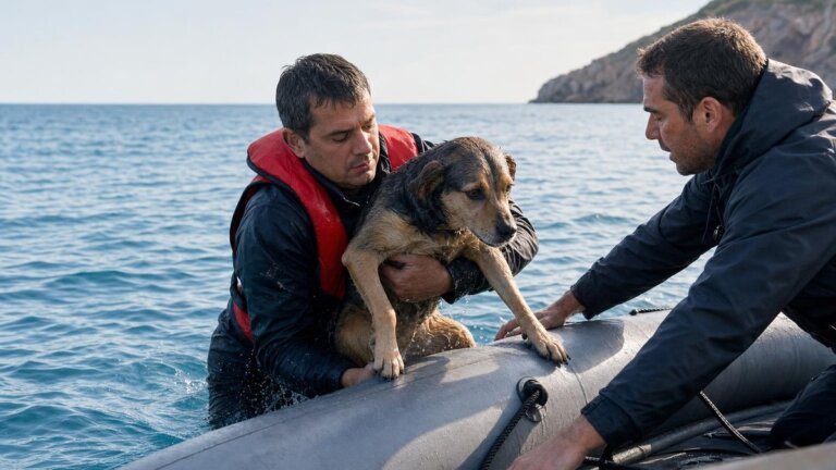 Kurtarma Ekibi Denizdeki Köpeği Kurtardı